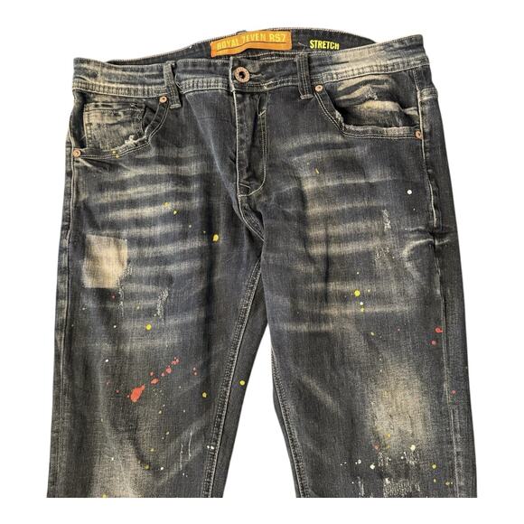 RS7 royal 7even mens 100% authentic size 34/32 long Stretch jeans Blue Faux Torn - Picture 3 of 10